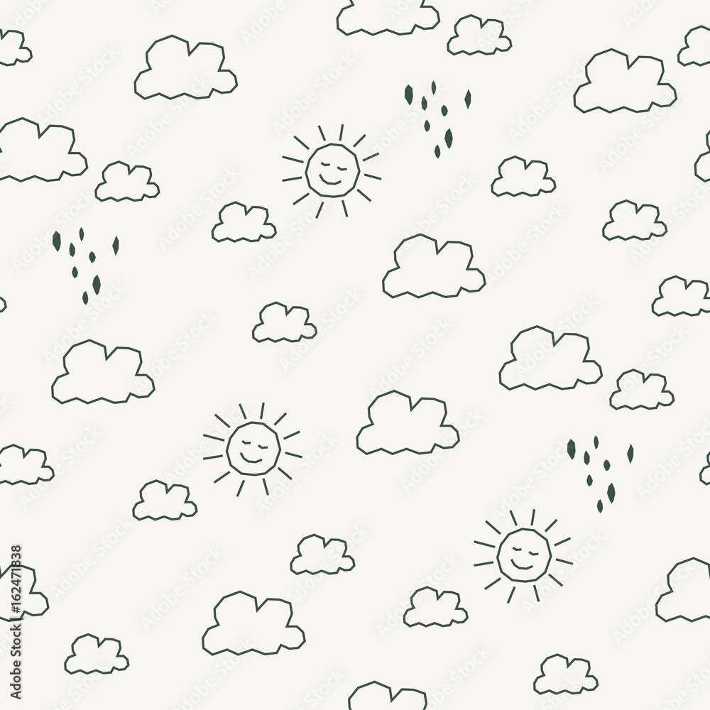 Poster seamless pattern with sun and clouds