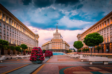 Stunning view of Sofia city center on a summer sunset in Bulgaria - obrazy, fototapety, plakaty