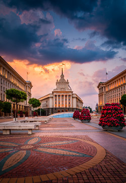 Stunning view of Sofia city center on a summer sunset in Bulgaria