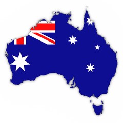 Obraz na płótnie Canvas Australia Map Outline with Australian Flag on White with Shadows 3D Illustration
