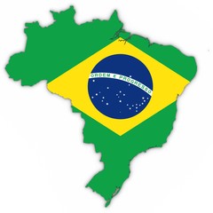 Brazil Map Outline with Brazilian Flag on White with Shadows 3D Illustration