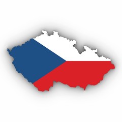 Obraz premium Czech Republic Map Outline with Czech Flag on White with Shadows 3D Illustration