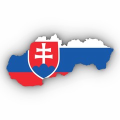 Slovakia Map Outline with Slovakian Flag on White with Shadows 3D Illustration