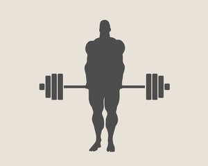 bodybuilder and barbell silhouettes. Icon of the posing athlete