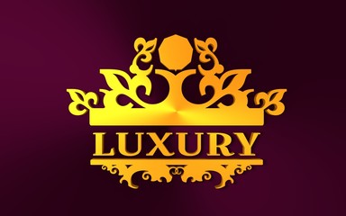 Emblem template with crown. Sign for Restaurant, Jewelry, Boutique, Cafe and Hotel. 3D rendering