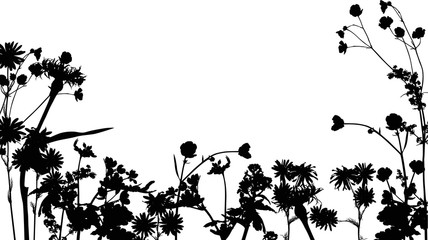black flower silhouettes stripe on white