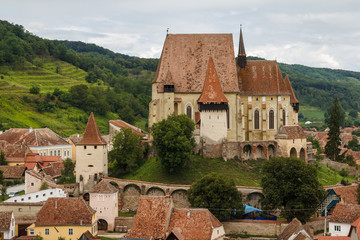 Fototapeta na wymiar Small Biertan village with fortified church, Romania