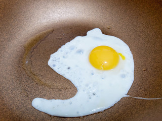 close up of fried egg on pan