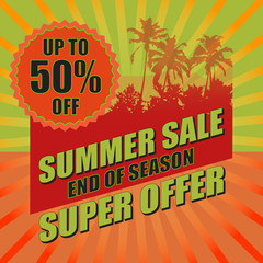 Summer sale background with palm. Vector illustration.