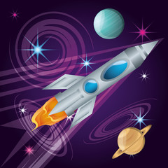 rocket with planets in the universe atmosphere vector illustration