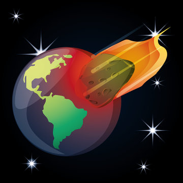 earth planet with asteroid in the universe vector illustration