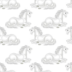 Seamless pattern with a realistic image of beautiful horses. Vector background.