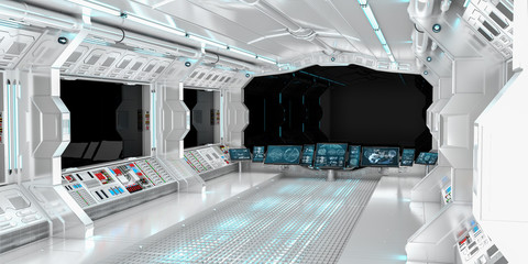 Spaceship interior with view on black window 3D rendering