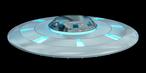 Vintage UFO isolated on black background 3D rendering