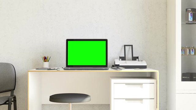 Doctor Office and Laptop with track green screen on a desktop
