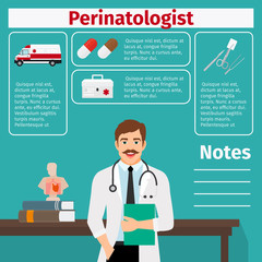 Perinatologist and medical equipment icons