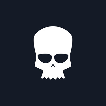 White Biker Skull Isolated, Silhouette Skull on Black Background , Death's-head, Black and White Vector Illustration