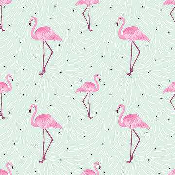seamless pattern with flamingo. Collection of isolated animals in cartoon style
