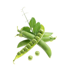 Fresh peas on isolated white background