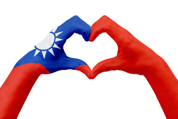 Hands flag of Taiwan, shape a heart. Concept of country symbol, isolated on white.
