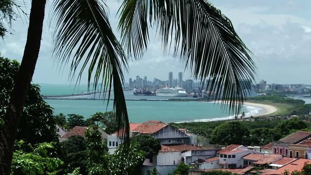 Elevated view of port in Recife from Olinda view point, Brazil