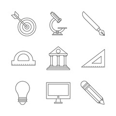 white background with monochrome set silhouettes of education icons