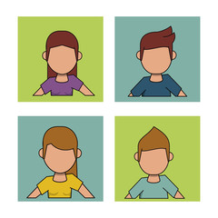 white background with frames of men and women with hairstyle and faceless
