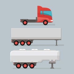 Modern Cargo Truck Trailer easy to edit vector template isolated on grey background. Delivery of goods by a large car. Flat style icon illustration design