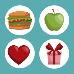 colorful poster icons in circular frame of elements healthy food gifts
