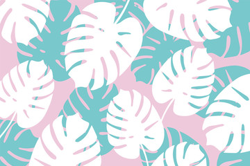 Trendy Tropical Leaves Background. Vector Pattern.