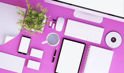 pink office stationary mockup