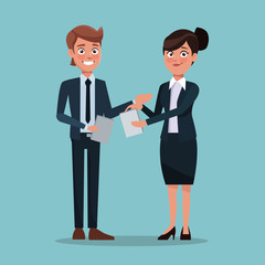 color background full body set couple of woman collected hair and man with documents