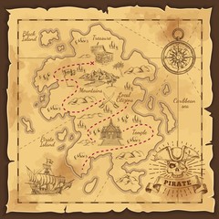 Fototapeta na wymiar Pirate Treasure Map Hand Drawn Illustration