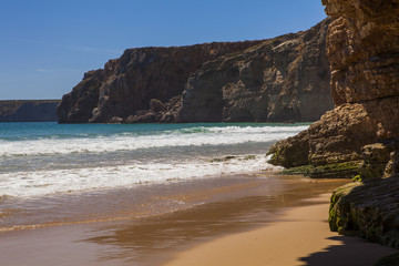 The southern coast of Portugal, the region of the Algarve, beautiful natural beaches with sandy cliffs on the Atlantic coast
