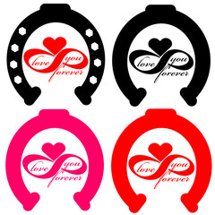 Set of forever love icon with horse shoe isolated on white background. Vector illustration.