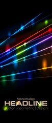 Retro neon glowing colorful laser beams vector flyer cover