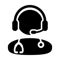 Doctor Icon Vector With Online Consultation and Support Wearing Headphone Contacting Physician Specialist Avatar In Glyph Pictogram Symbol illustration