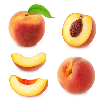 Set of peaches isolated on white.
