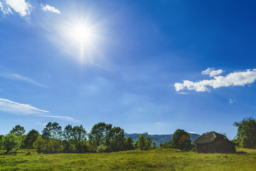 Old wooden ruin house in the mountains of Fagaras Mountains in Romania