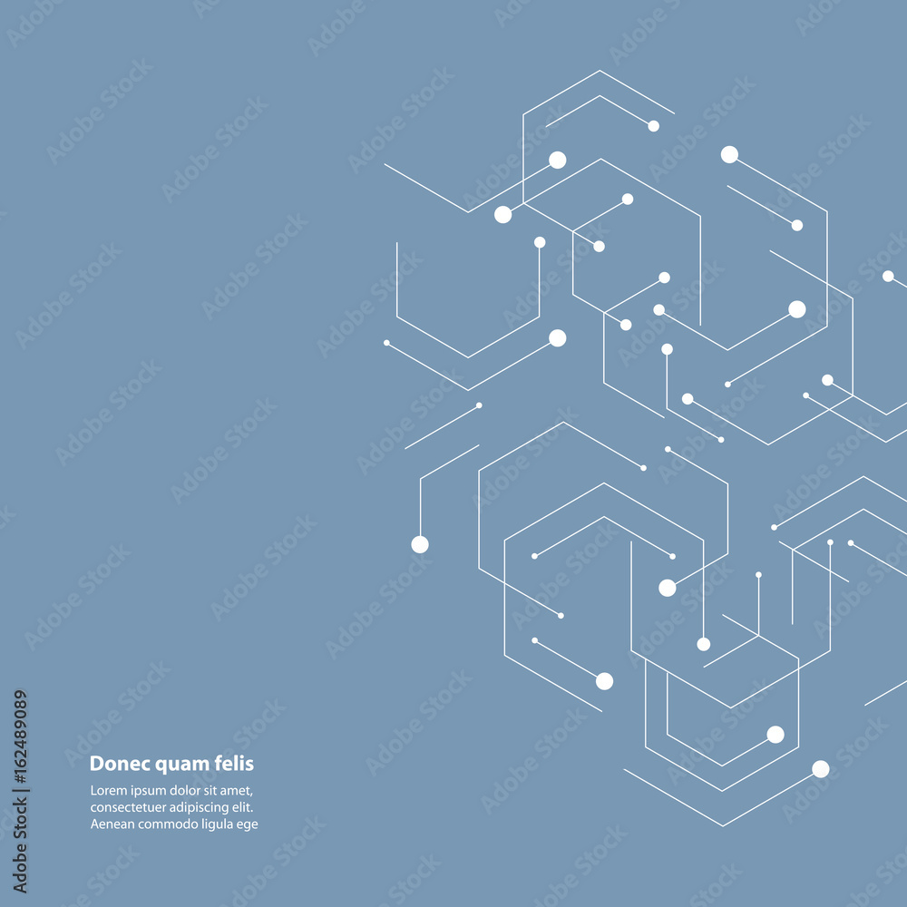 Poster Vector abstract background with molecule structure, hexagons pattern. Science, combination of elements, social activity, new technologies and laboratory research