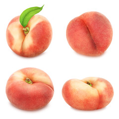 Set of flat peaches isolated on white.