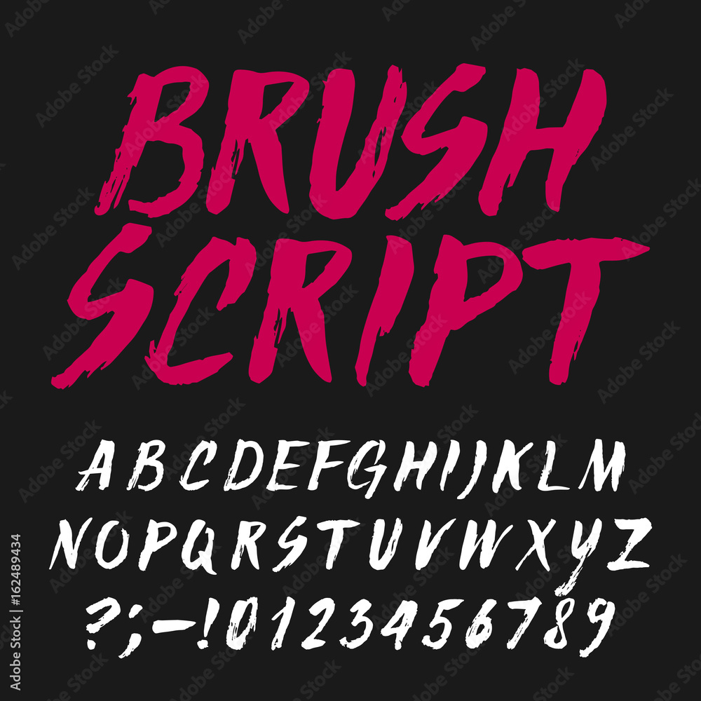 Poster hand drawn alphabet vector font. rough brush script letters and numbers for labels, headlines, poste