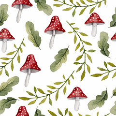 Watercolor seamless pattern with forest elements  - 162489402