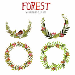 Hand drawn nature wreaths with plants, berries and mushrooms.  - 162489605