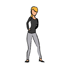 young woman standing character portrait