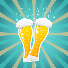 Beer party - mugs on vintage background. Vector.