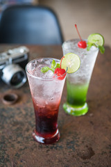 set of italian soda in coffee shop cafe