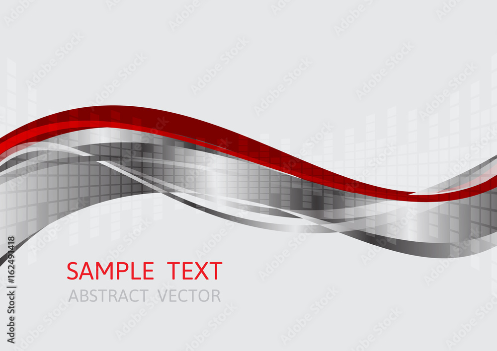 Poster gray and red wave vector background with copy space