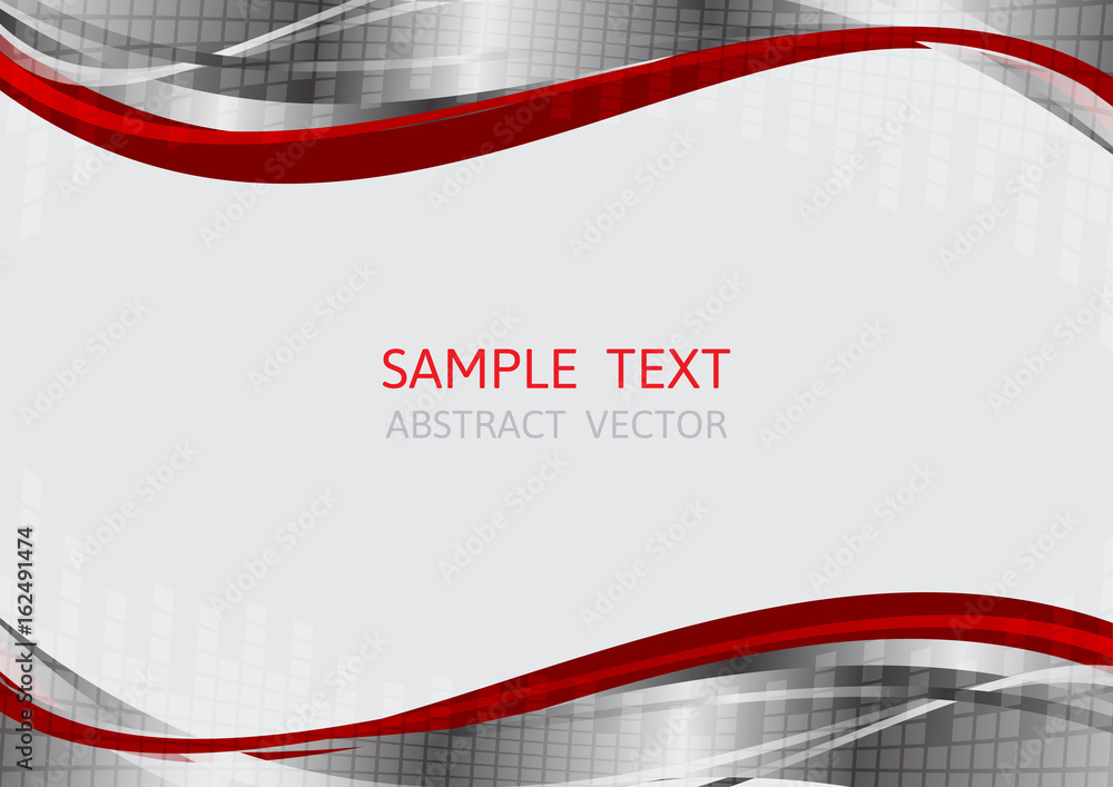 Poster silver and red wave vector background with copy space