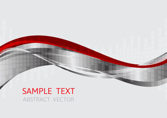 Gray and red wave vector background with copy space